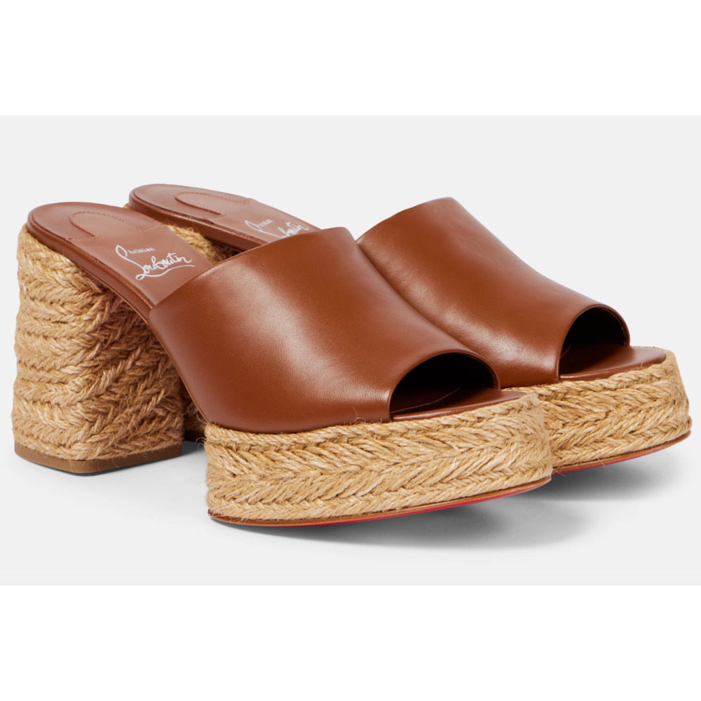 Christian Louboutin Calakala Mule 85 Brown Leather Block Heel Platform Sandal 40 - Picture 9 of 16